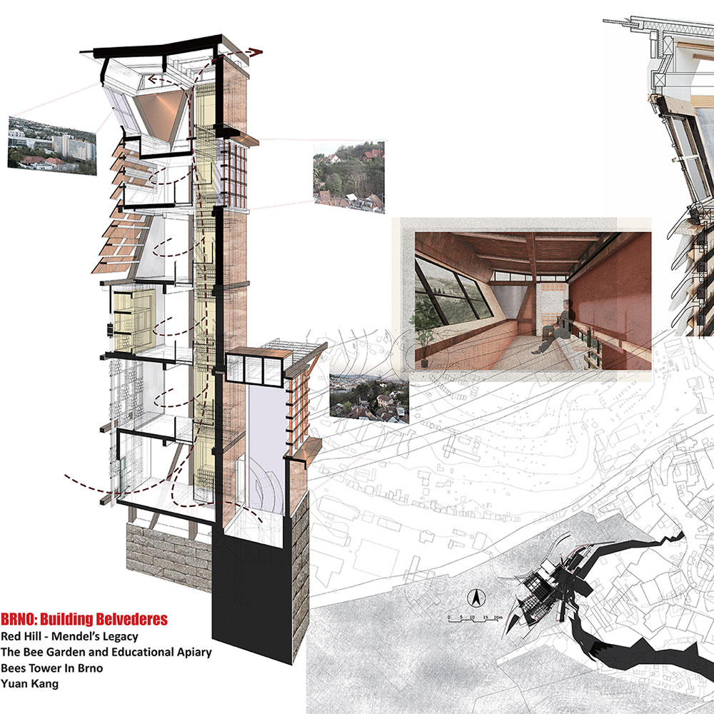 An architect's drawing of a cut through a building.