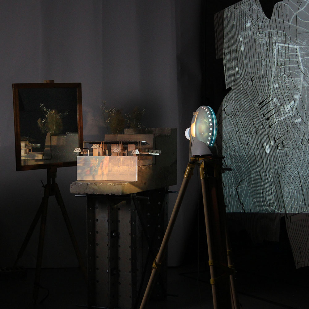 A frame, an architect's model and project set up.