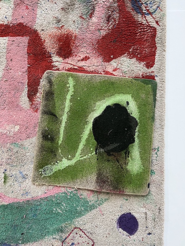LAYERED RUG PAINTINGS, PAINT ON RUGS OF VARIOUS SIZES.