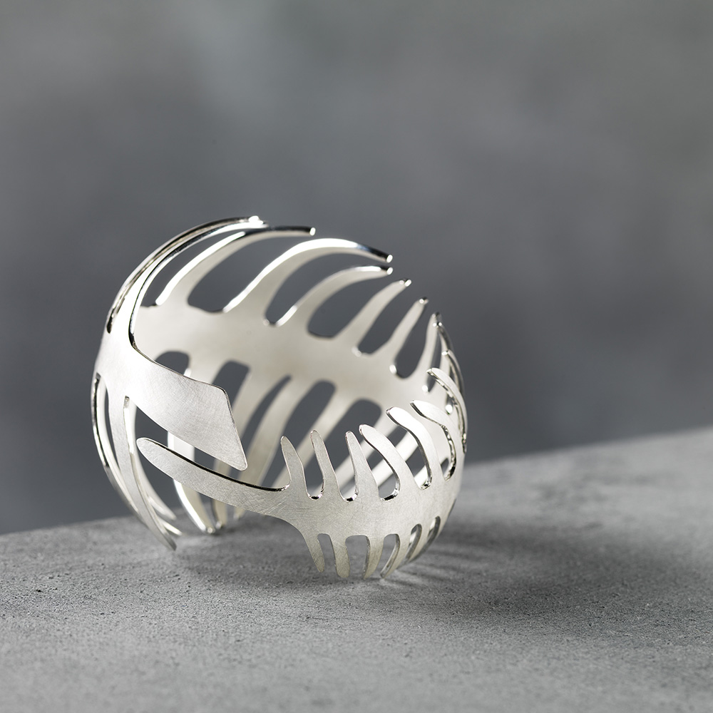 'Stories From a Herring Lass' collection, Herring Sphere 2, recycled sterling silver