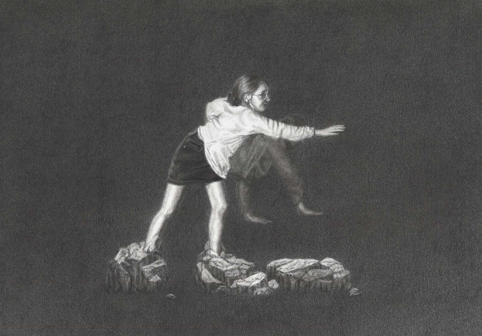 Drawing of a figure turning into stone