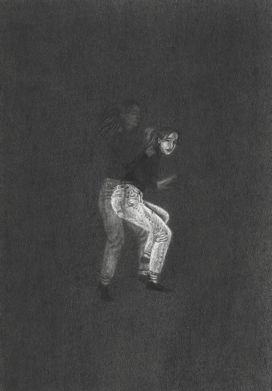 Drawing of a figure running away