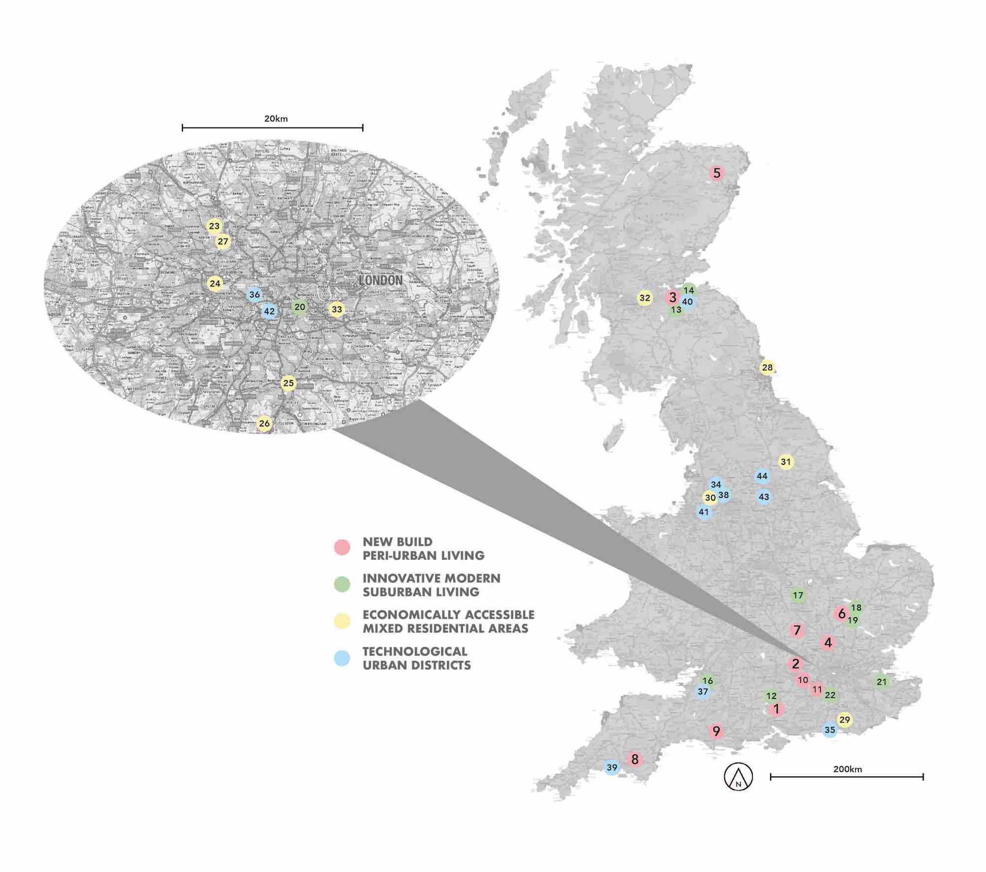 Locations of 44 Residential Landscape Analysed