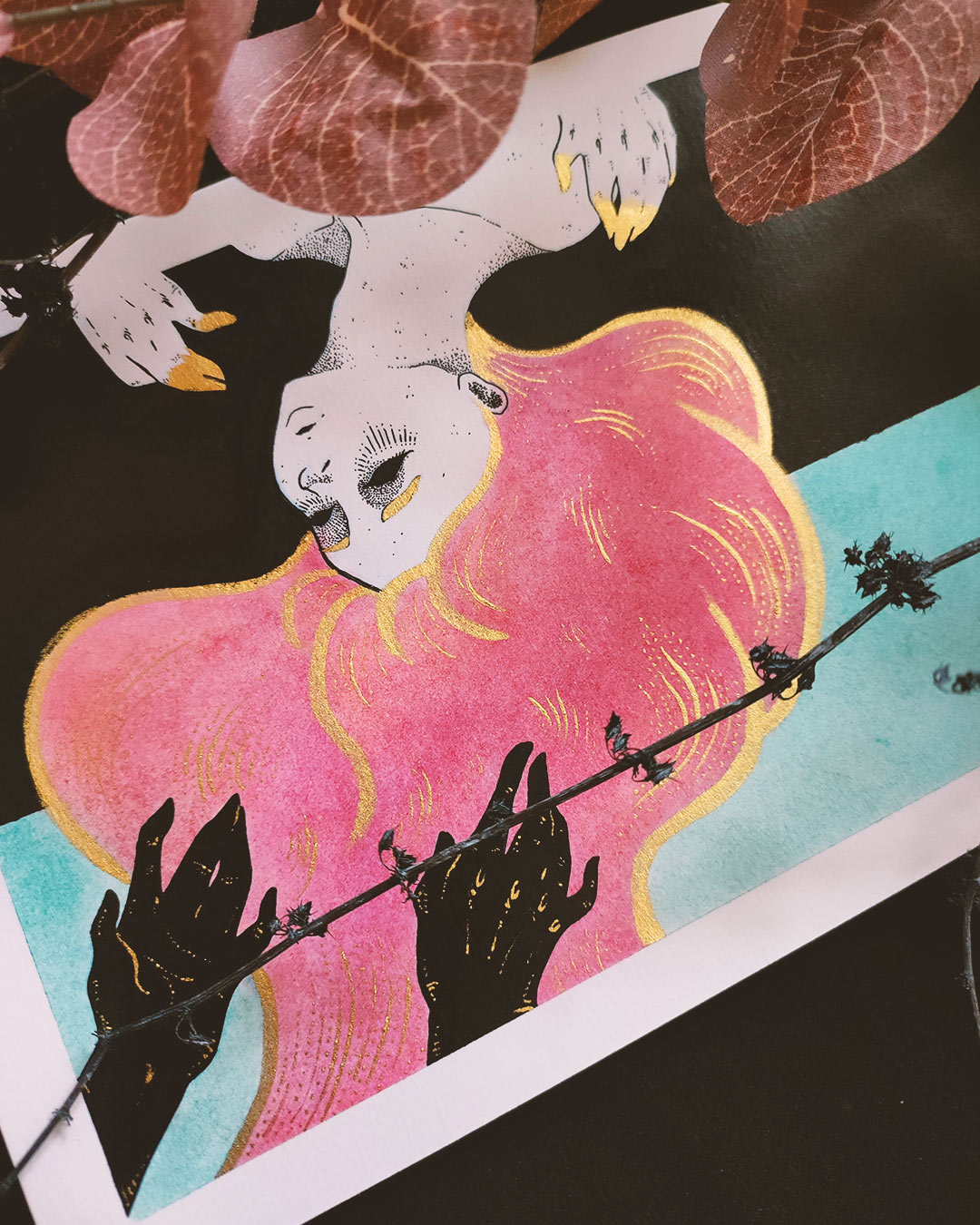 Gravity, mixed media illustration.