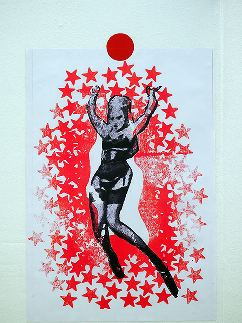 Risograph print in black and red.