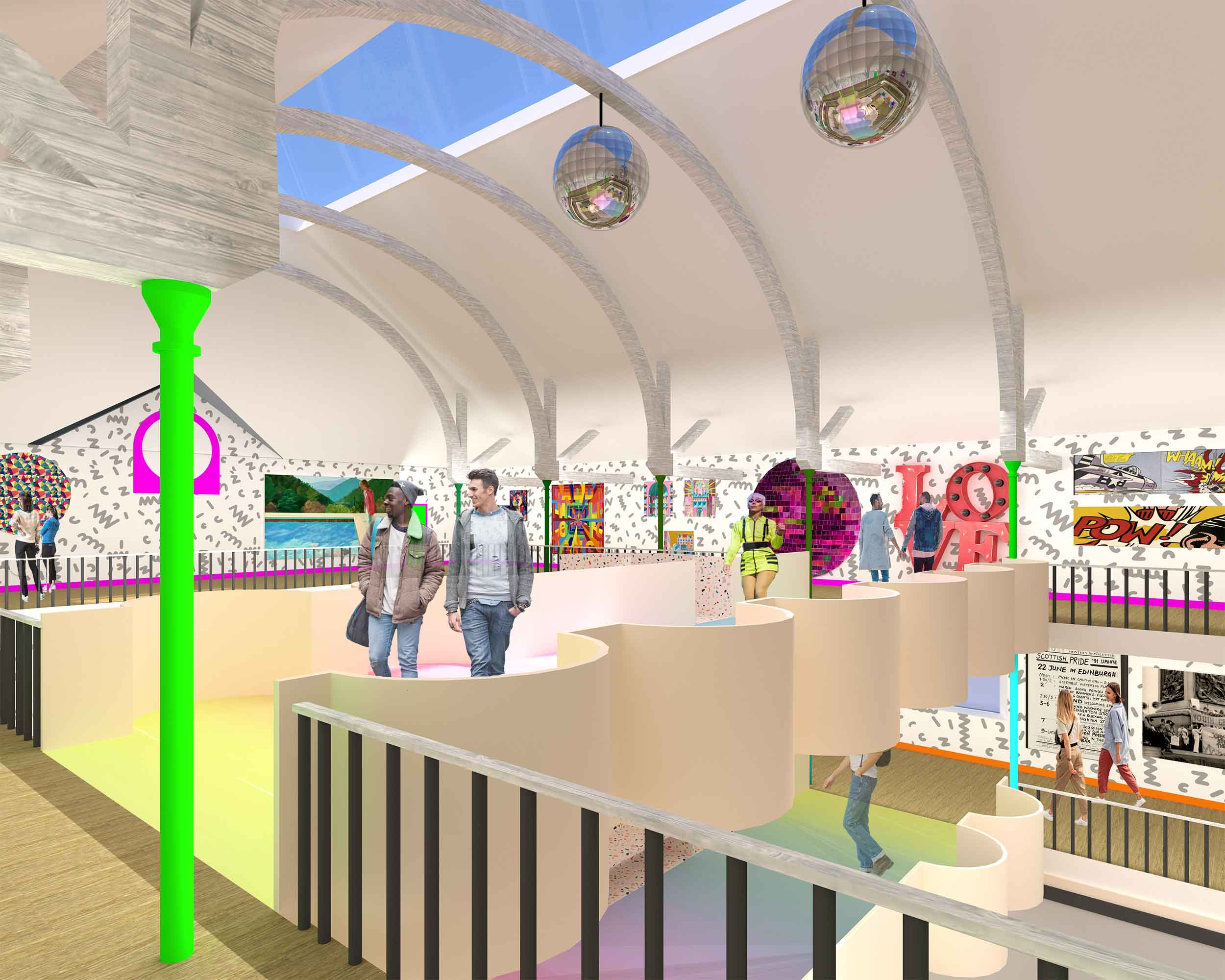 Gallery Visualisation showing the walkways connecting the mezzanine levels
