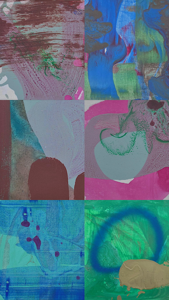 PHOTO-GRID OF SMALLER ABSTRACT PAINTINGS. 