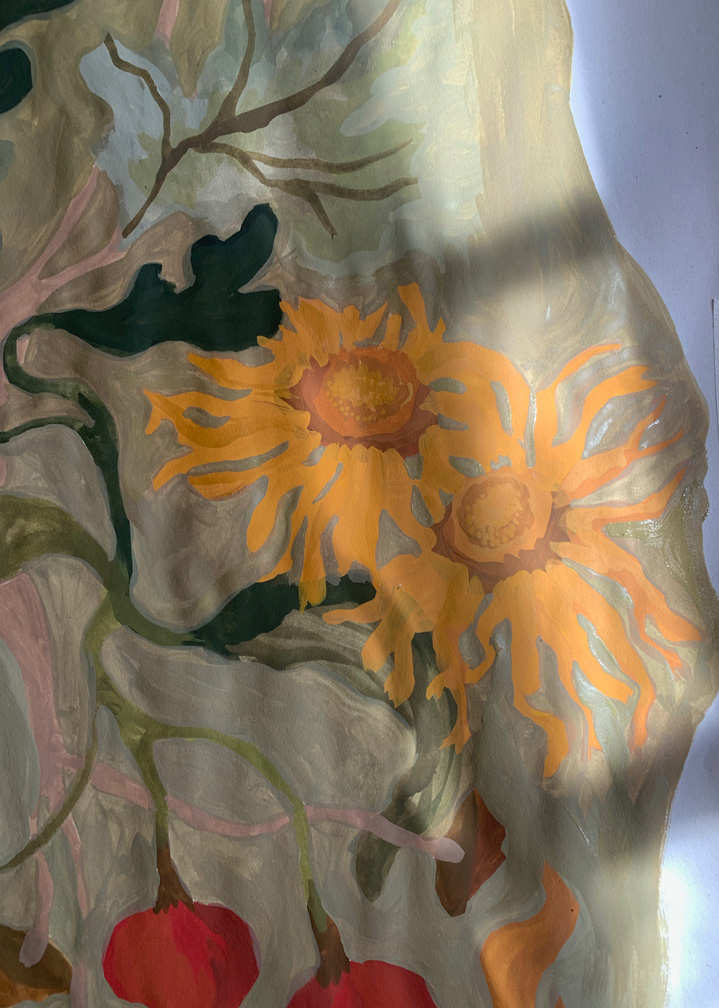 Gouche painting of flowers and leaves