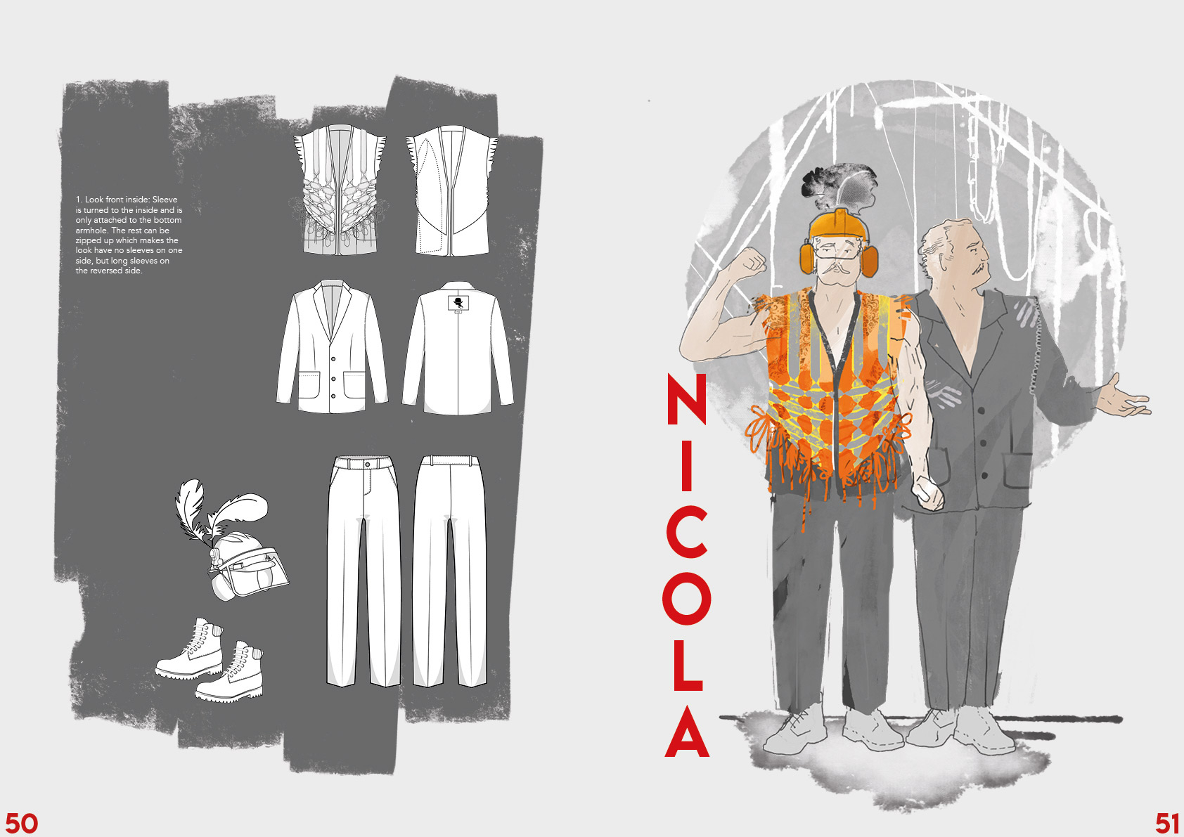 Illustration of two men, one in a builders vest and the other in a grey suit