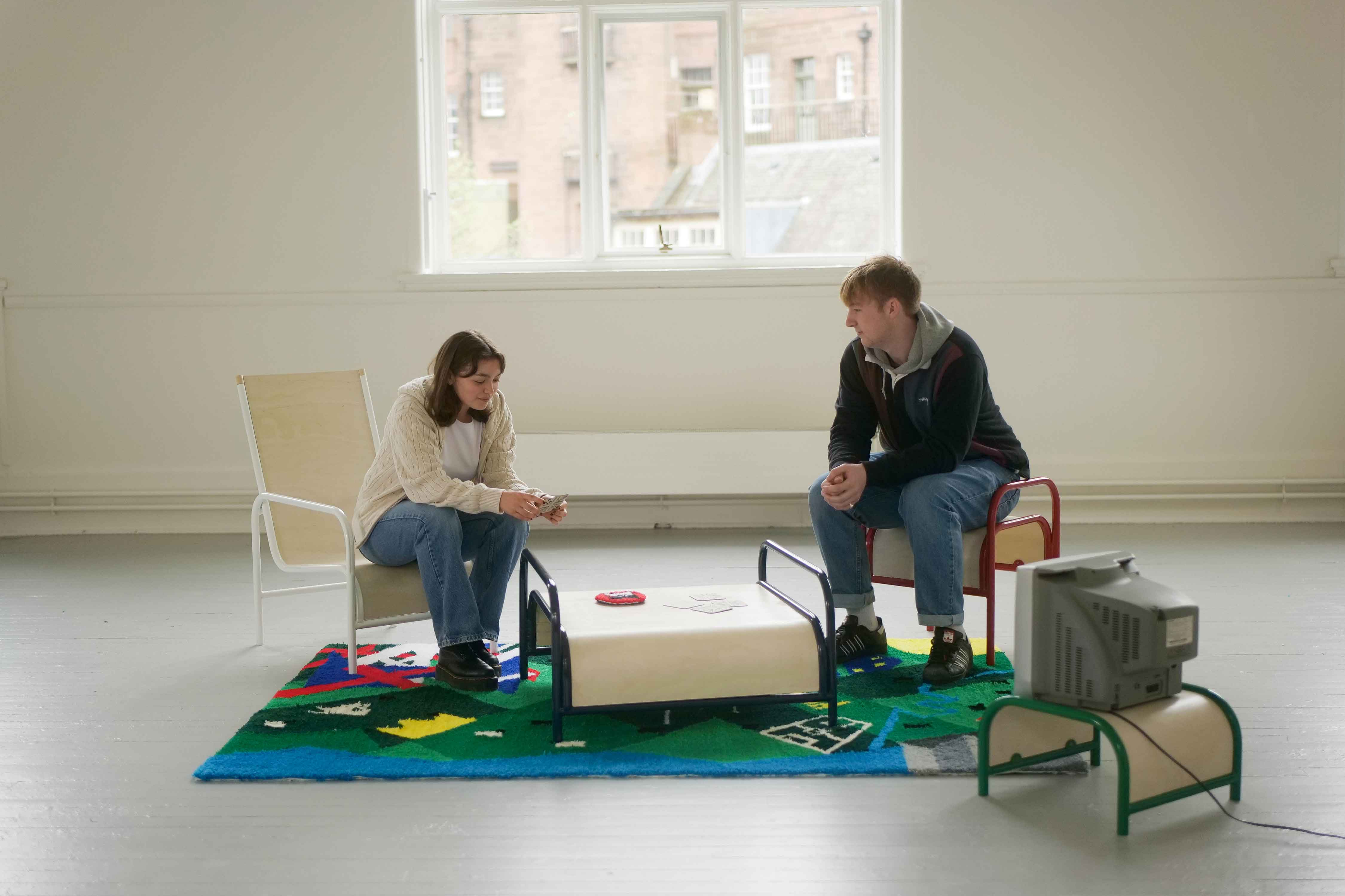 Users sitting on the furniture
