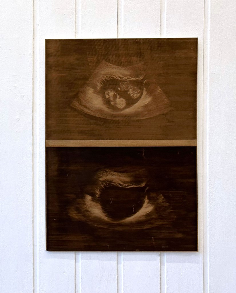Laser-etched sonogram on MDF