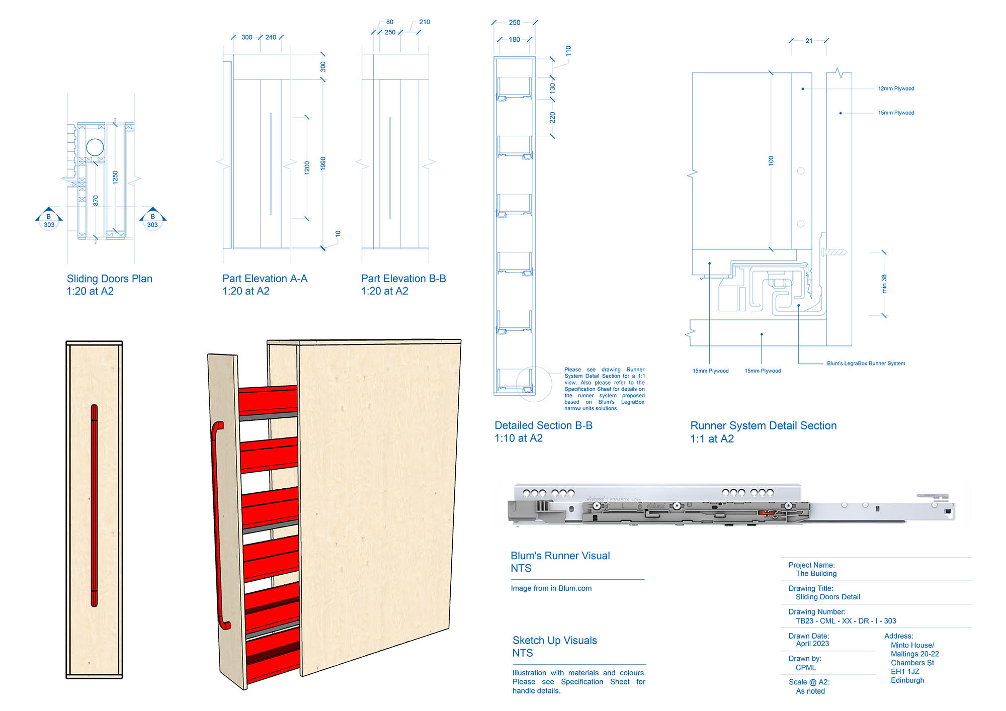 Detail drawings of one type of doors within the proposed main space