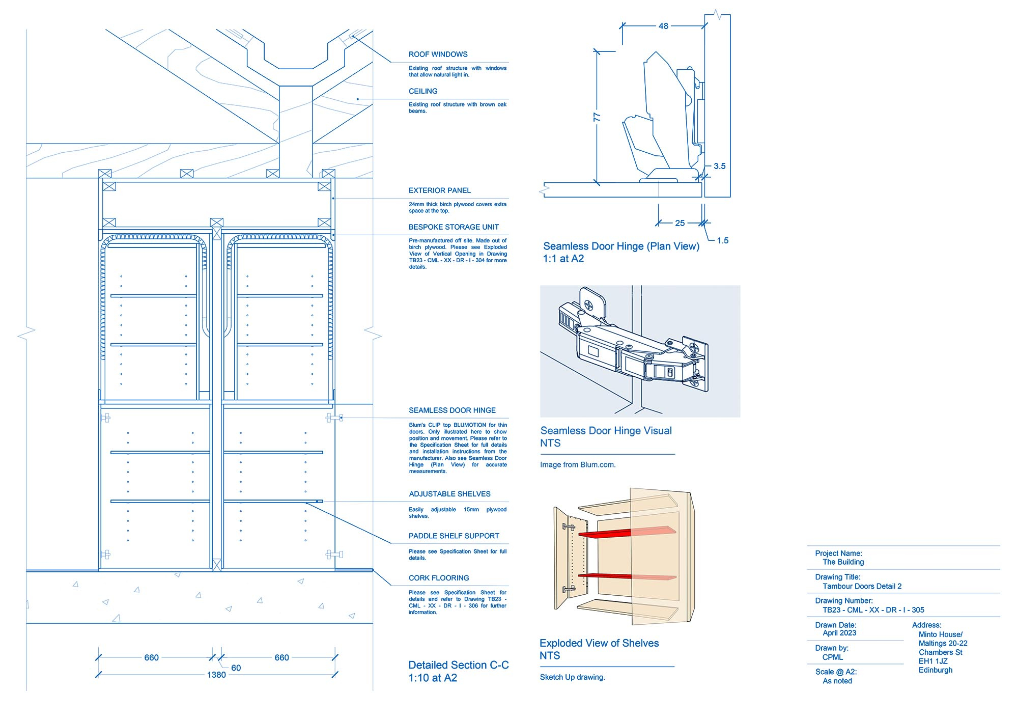 Detail drawings of one type of doors within the proposed main space