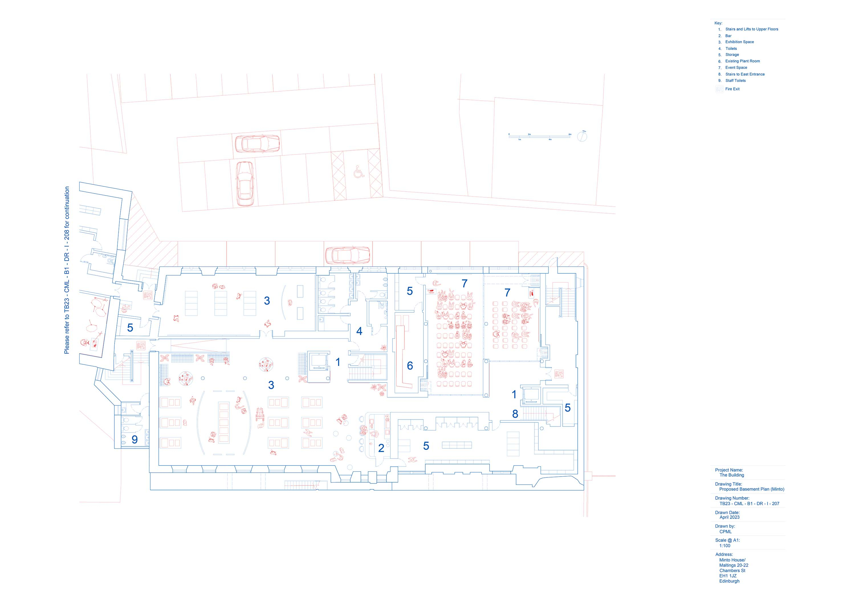 Floor plan of the basement in the Minto side of the building