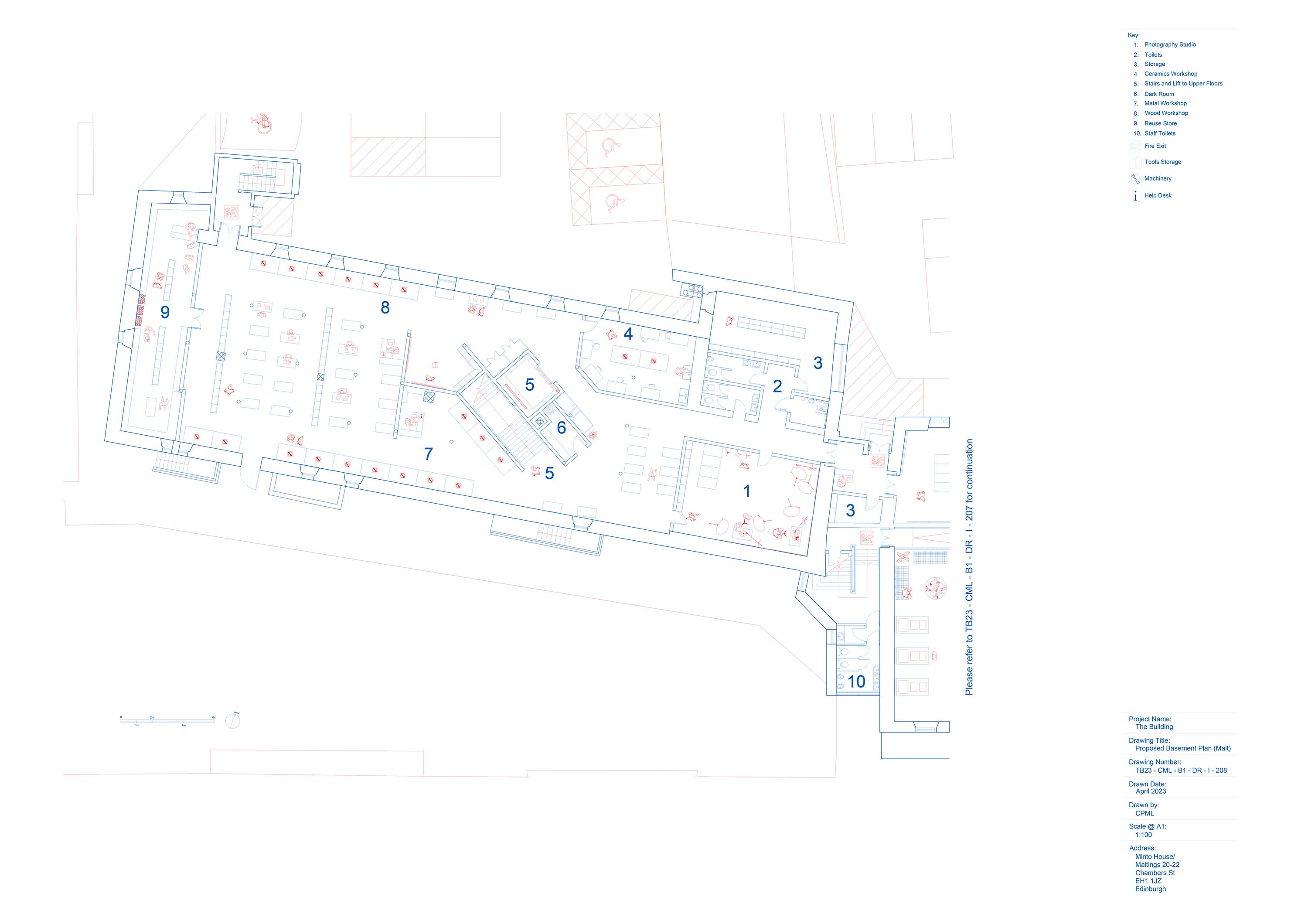 Floor plan of the basement in the Maltings side of the building