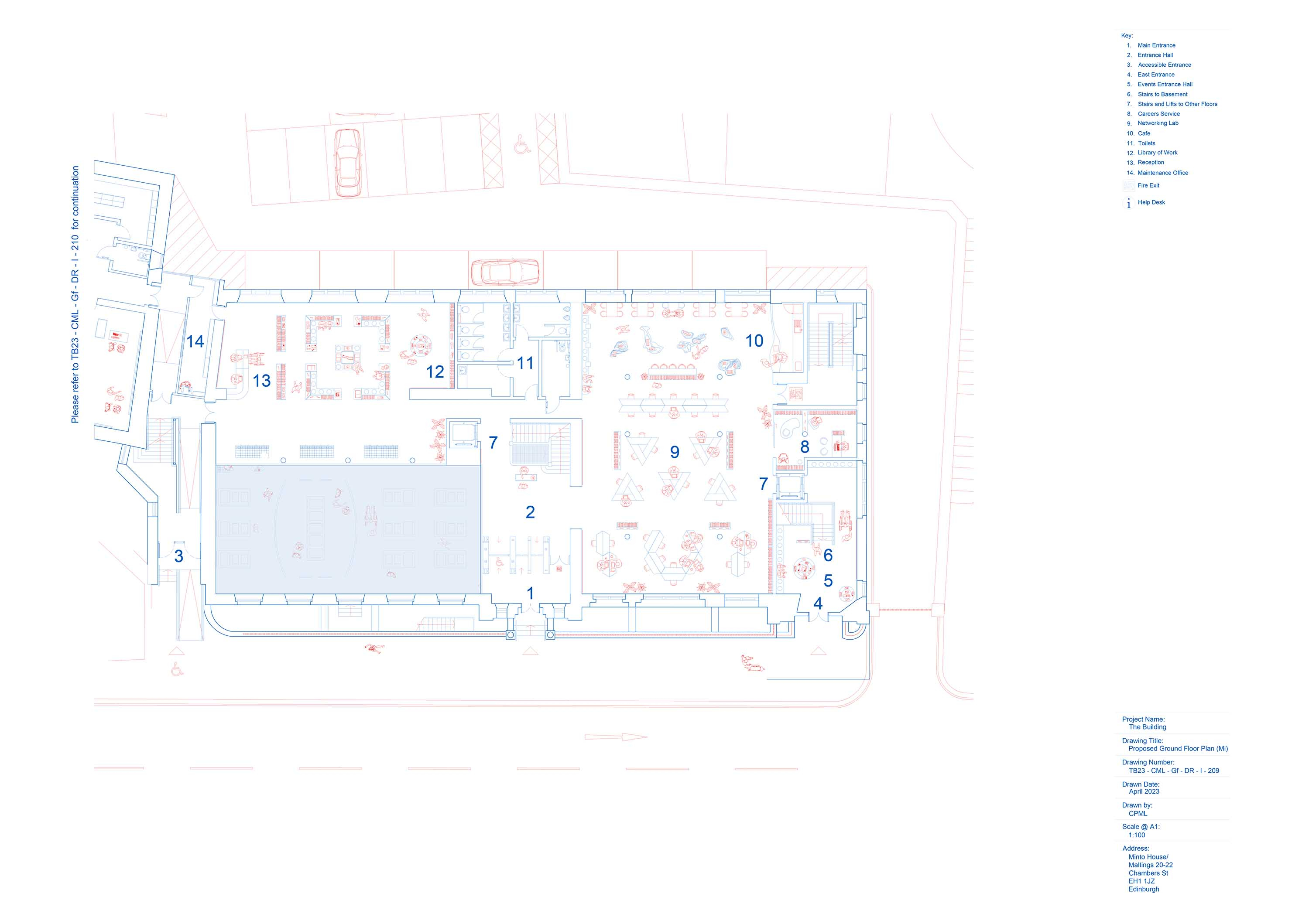 Floor plan of the ground floor in the Minto side of the building