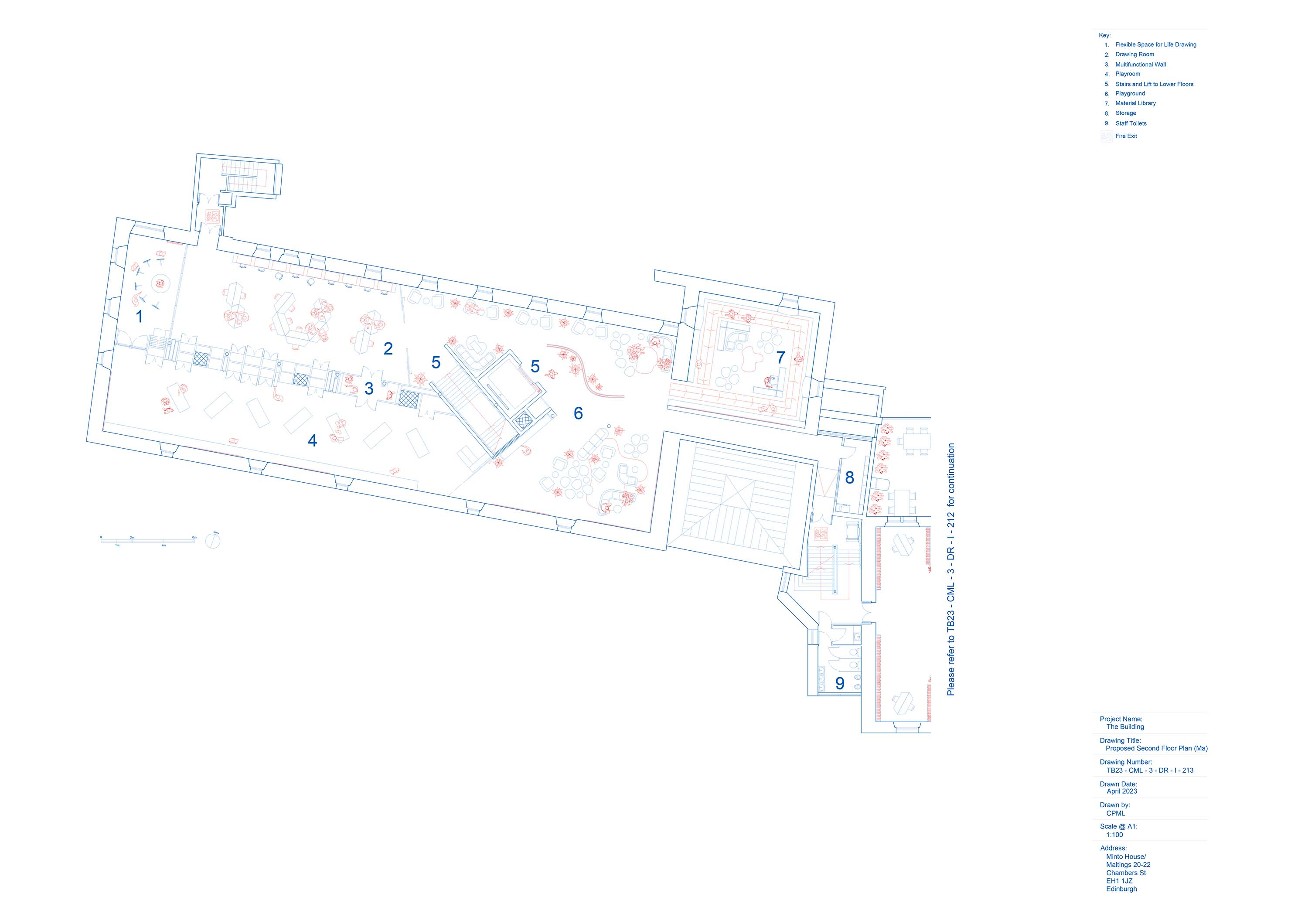 Floor plan of the second floor in the Maltings side of the building
