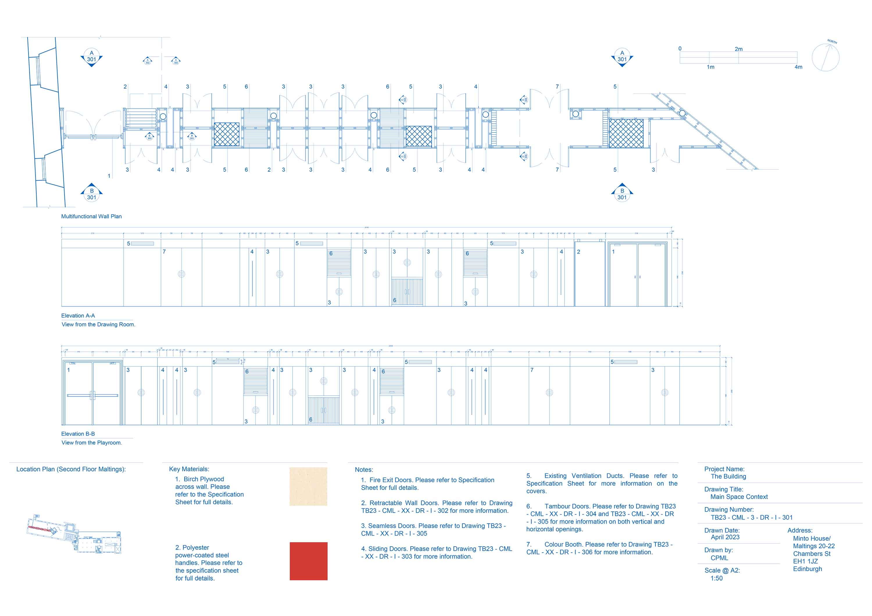 Drawings giving context of the main space detailed