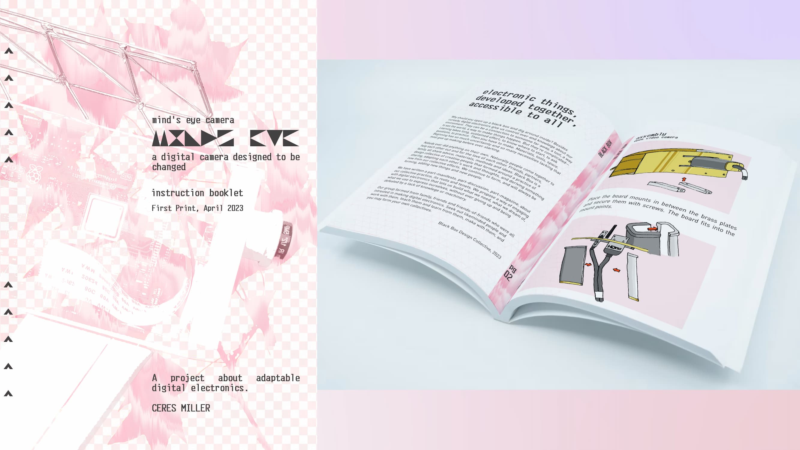 Instruction booklet mockups, showing the cover and sample inner pages