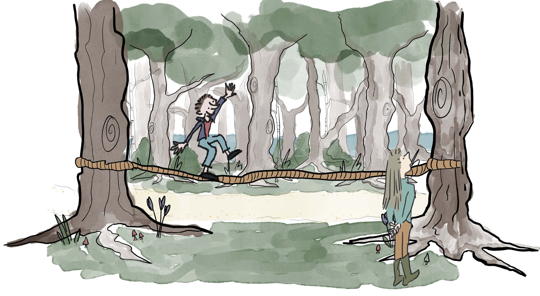 Playing in the Trees, person balancing on rope