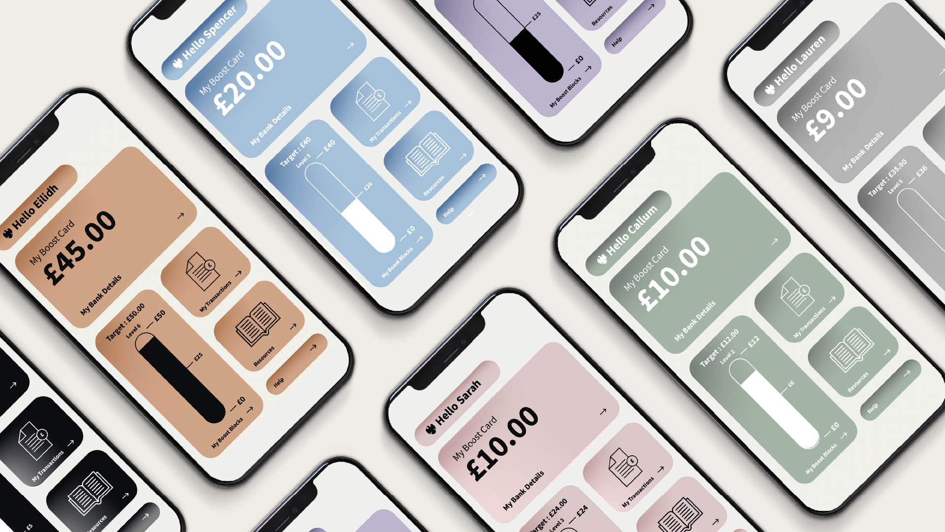 Variety of phone screens showcasing app homepage.