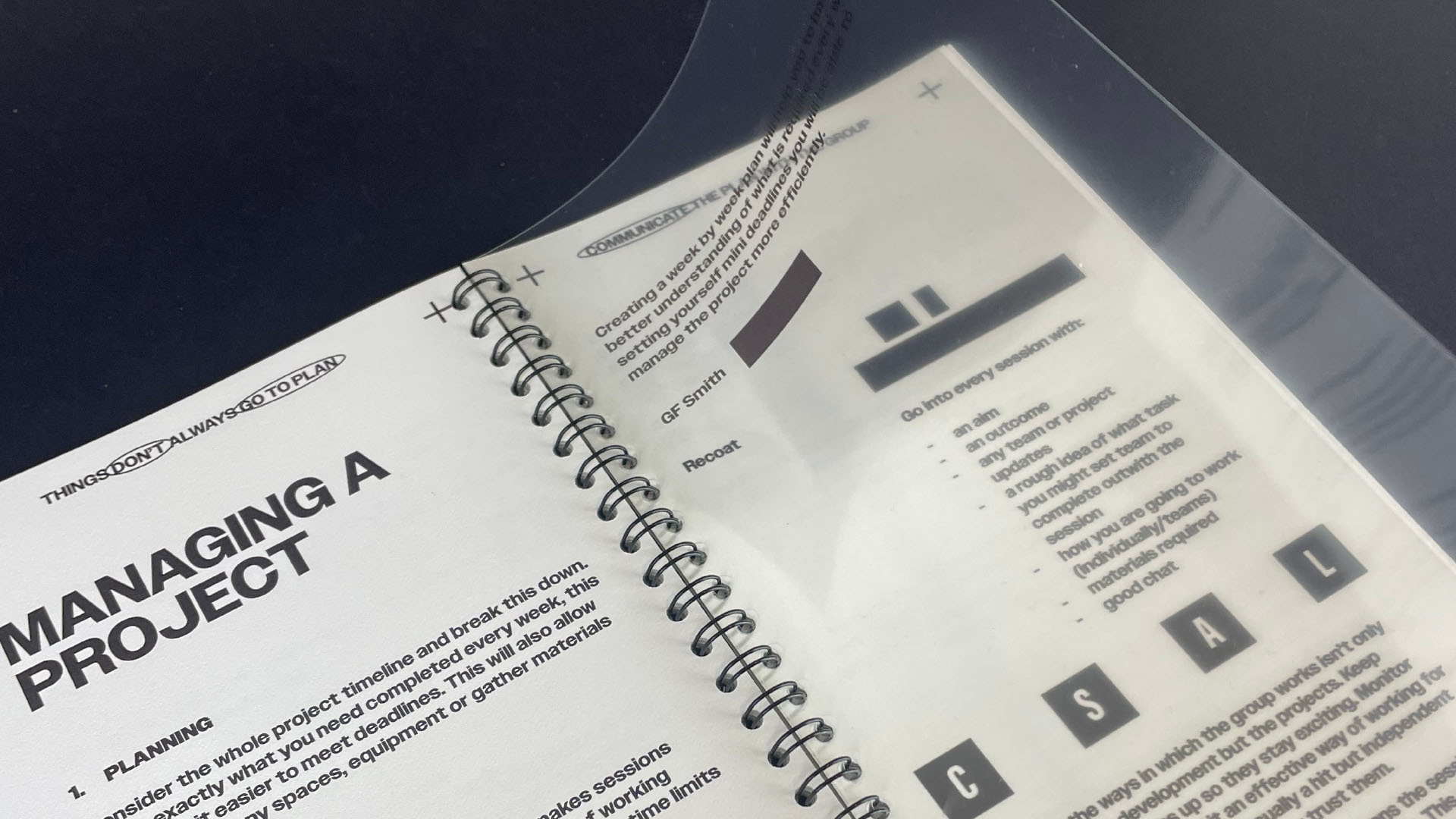 Close up of document showing acetate layering