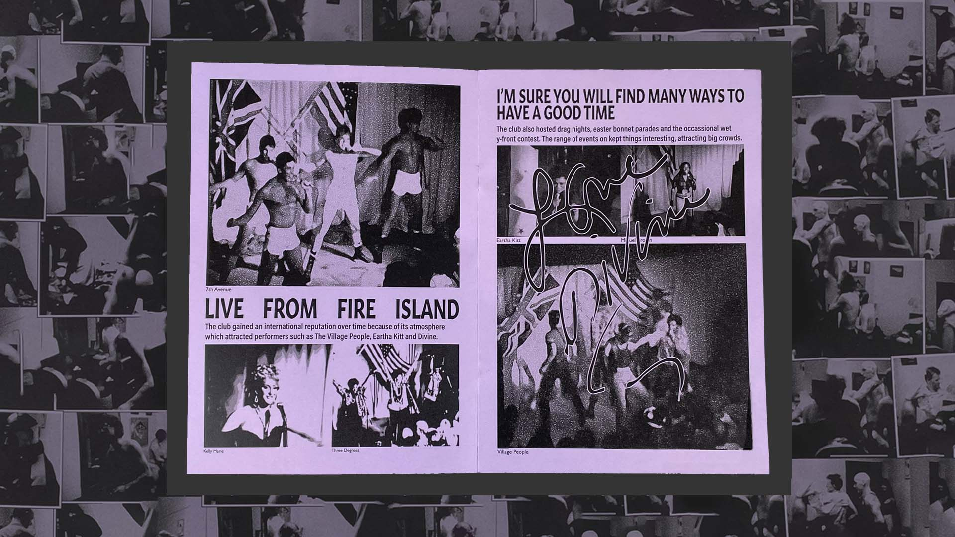 Zine page showing the variety of acts who would perform at the club.