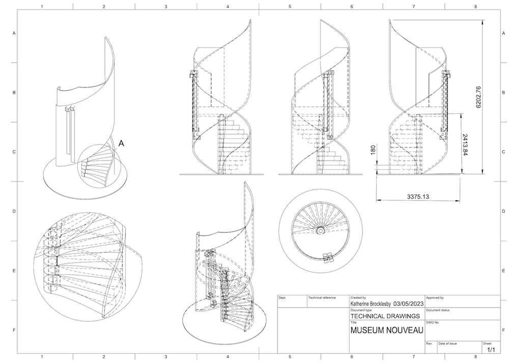 Plan and section drawings of the Museum Nouveau structure